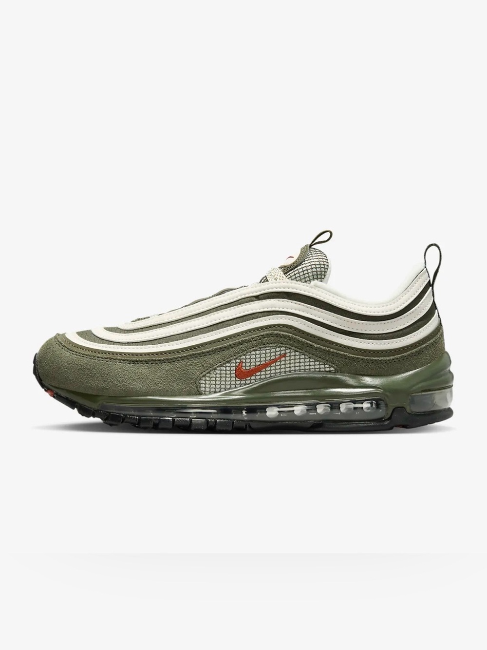 Nike Mens Air Max 97 Olive Green Cream with Orange Swoosh